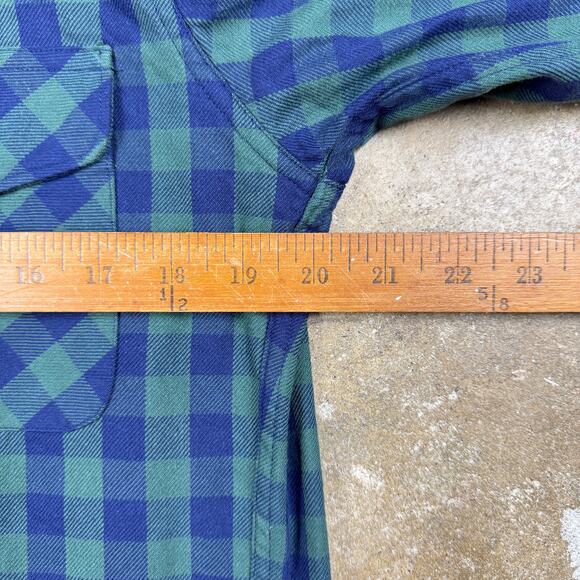 J. Crew Flannel Shirt Men’s Small Green Navy Blue Heavyweight Long Sleeve - Picture 8 of 10